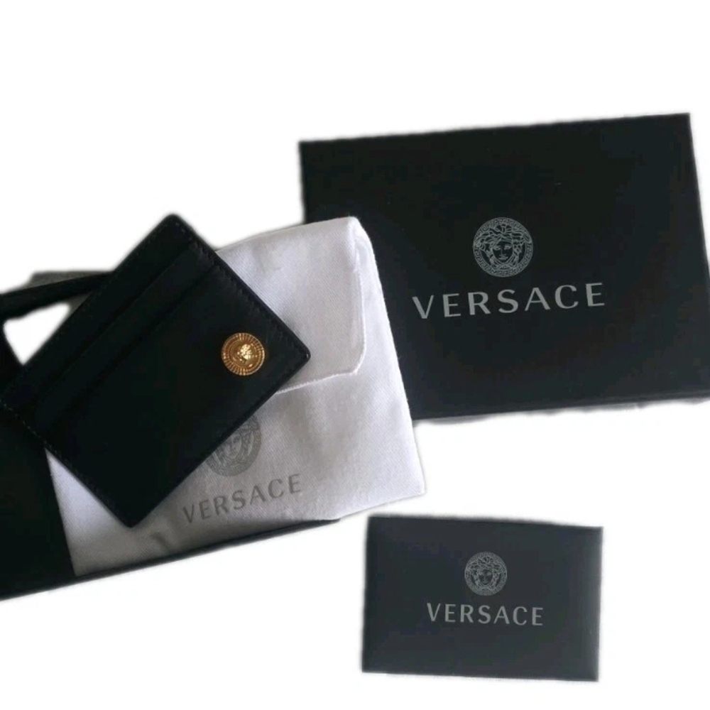 Versace Black and White Wallet with Gold Accent